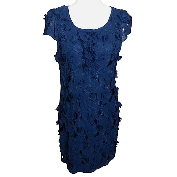 BCBGMAXAZRIA Dresses & Skirts - BCBG MAXAZRIA Navy Silk Floral Applique Dress Size 10